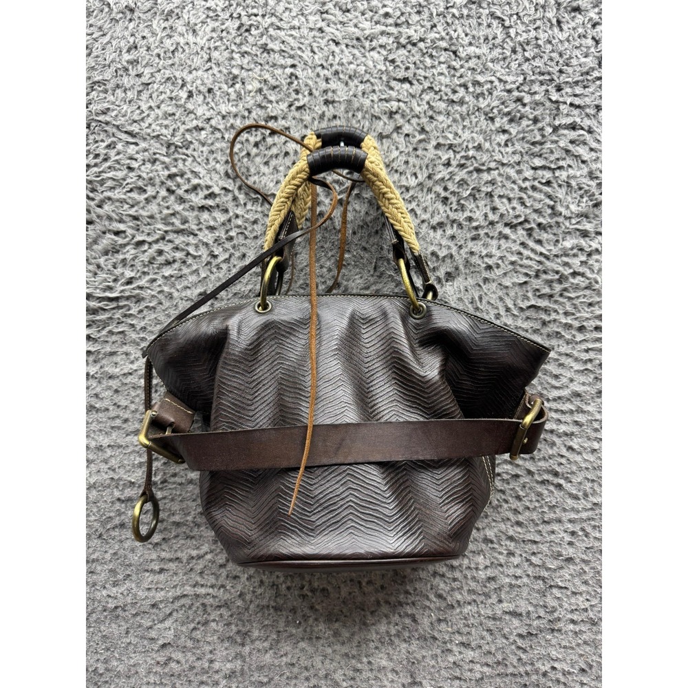 Vintage Dolce & Gabbana Women's Chevron Leather Belted Satchel Handbag Brown